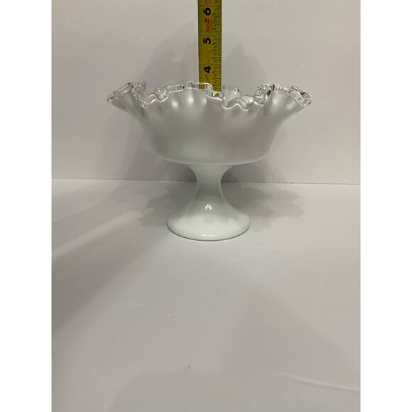 FENTON-Silver Crest white milk glass medium size compote ruffled crimped edge - Picture 13 of 15